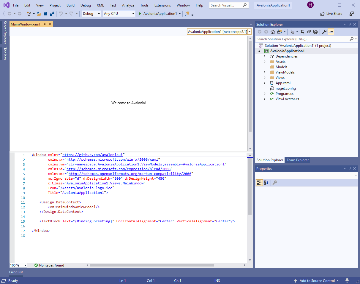 Initial Avalonia MainWindow